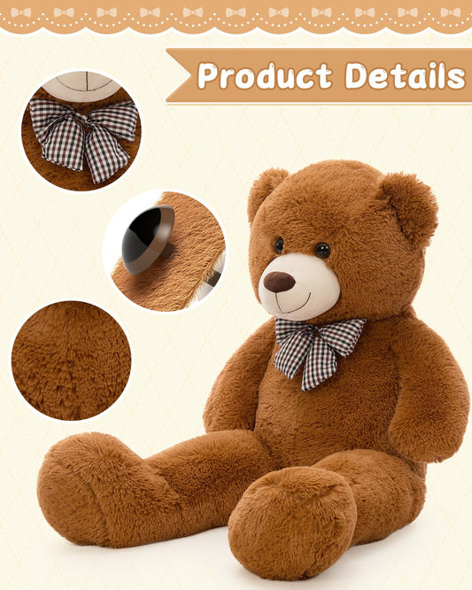 MaoGoLan 39-inch dark brown teddy bear close-up fur texture highlighting softness.