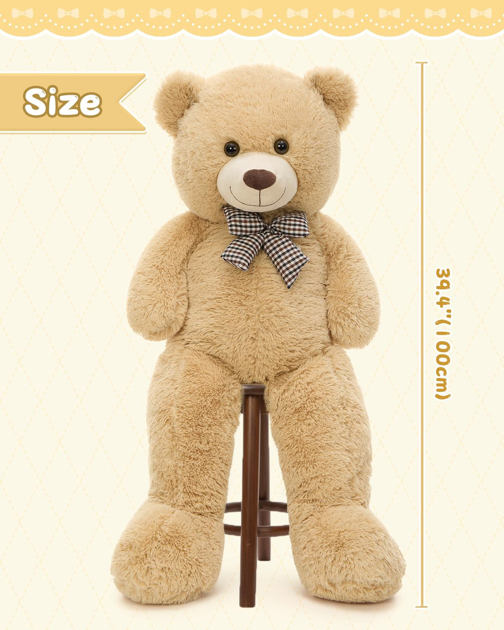 MaoGoLan Giant Teddy Bear 39-inch large presence emphasizes cozy room focal point.