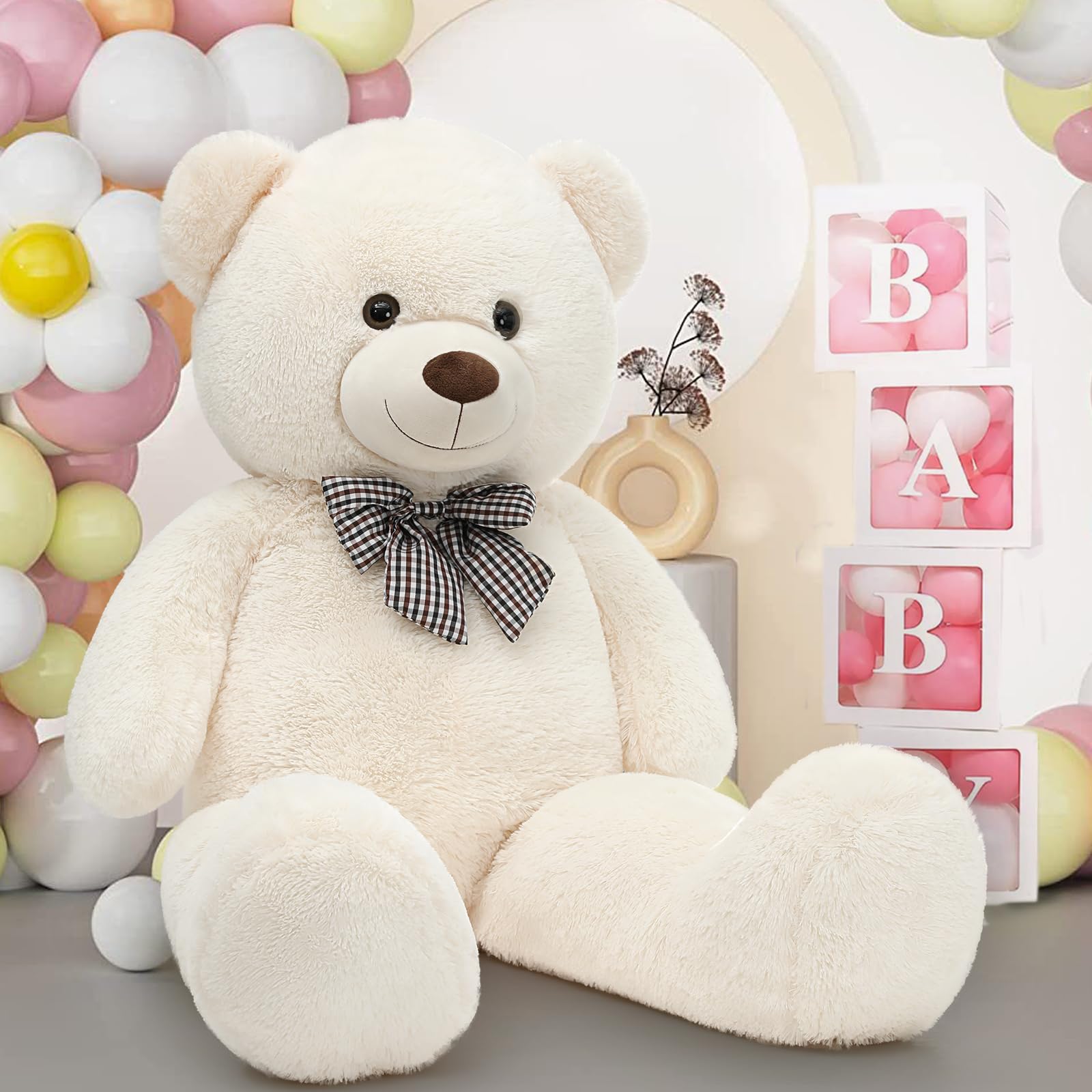 MaoGoLan 47-inch teddy bear in a snug, comforting snuggle scene.