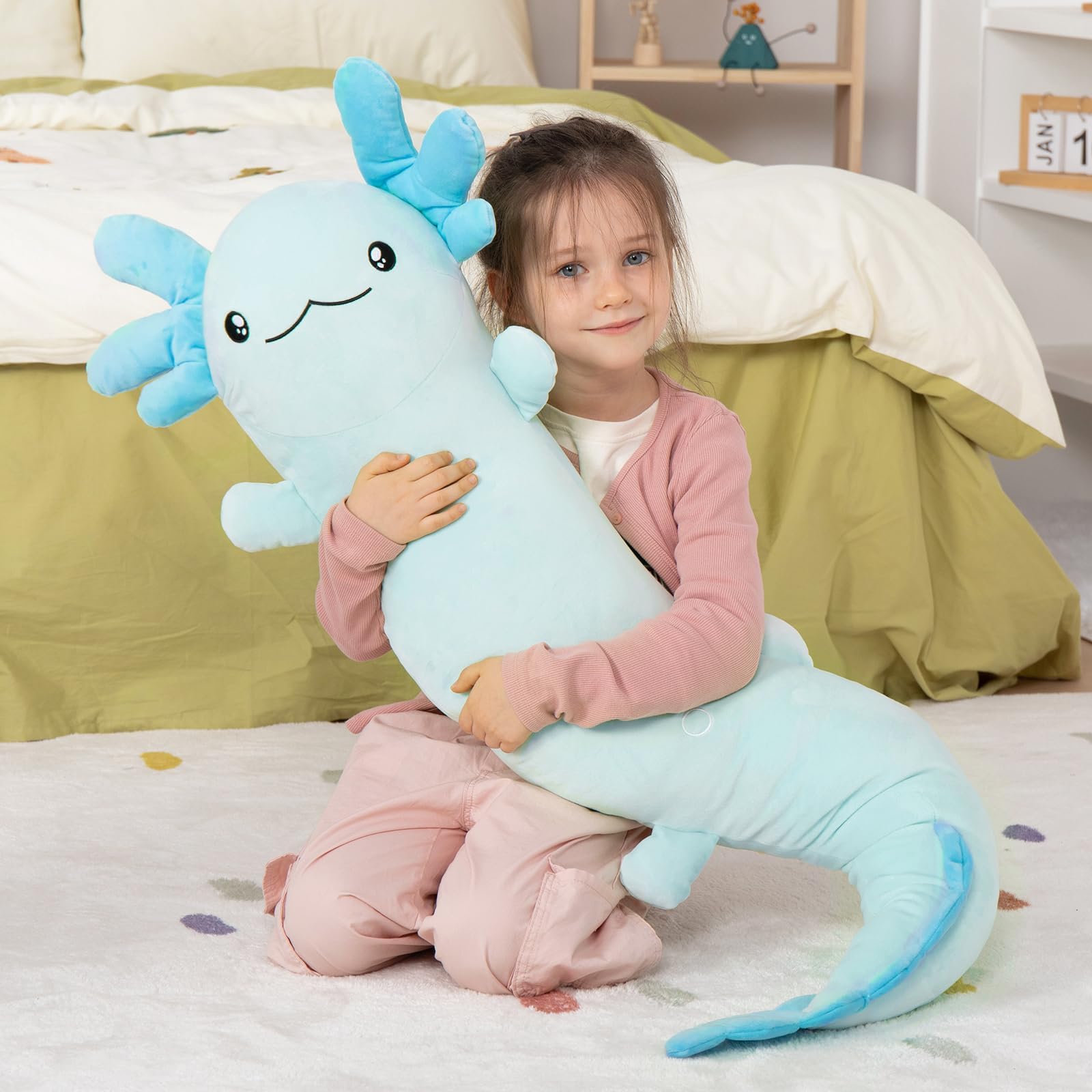 MaoGoLan glow-in-the-dark axolotl plush glows after light exposure for magical nighttime ambience.