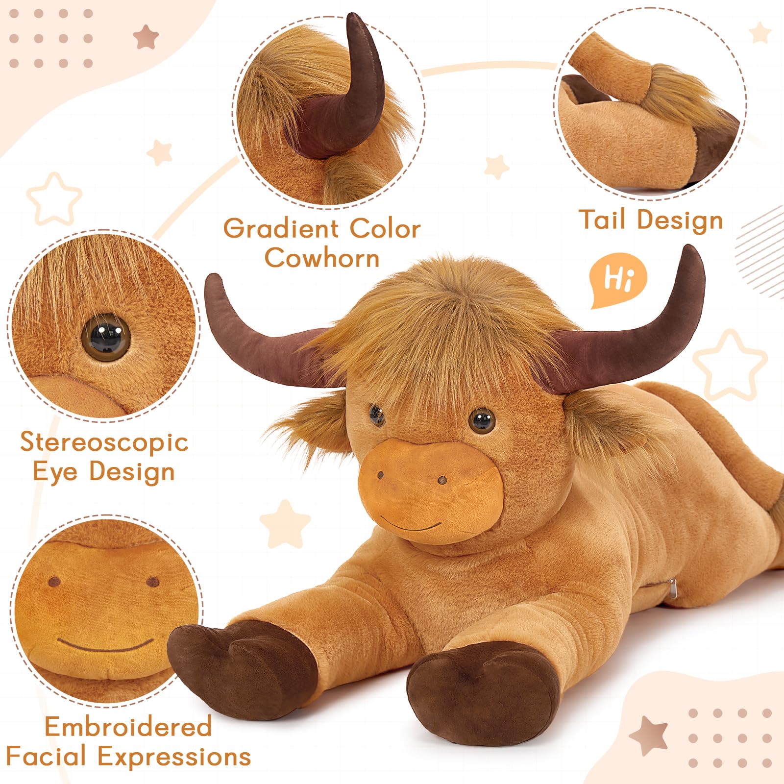 MaoGoLan Highland Cow 41inch bedroom decor, charming focal point for kids' rooms.