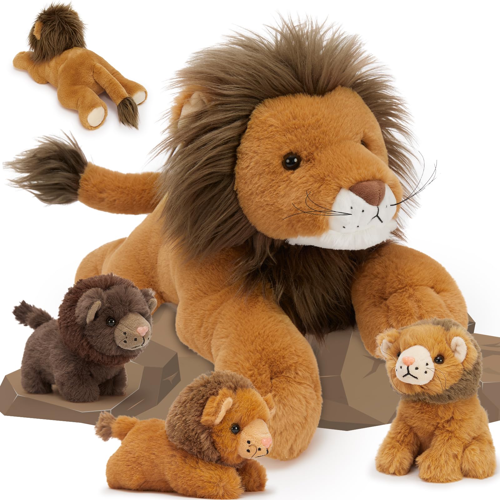 MaoGoLan mommy lion with three babies, a cozy cuddle companion for bedtime.