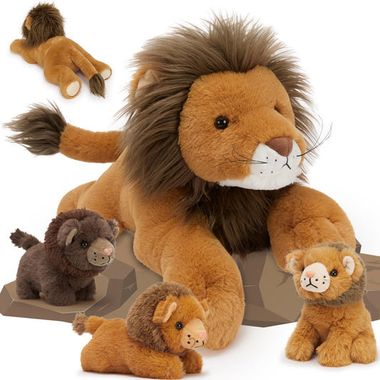 MaoGoLan mommy lion with three babies, a cozy cuddle companion for bedtime.
