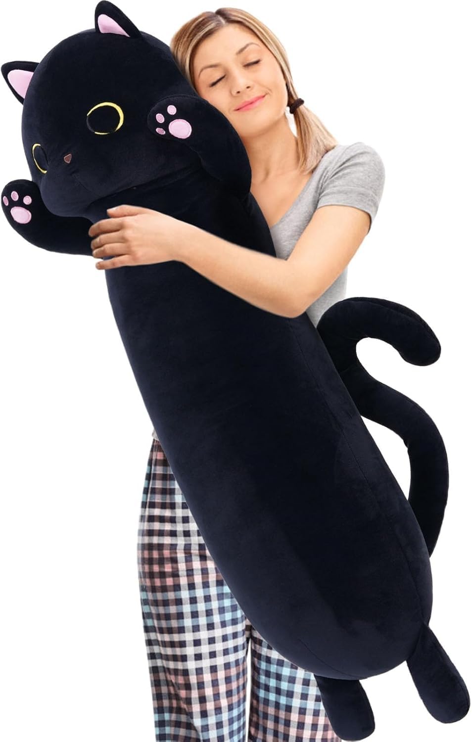 MaoGoLan long cat pillow 44-inch body for cozy hugs and versatile decor.