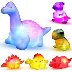 MAPIXO dinosaur bath toy lights up while floating in tub for bath time fun