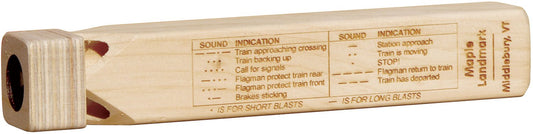 Maple Landmark train whistle in pine body for imaginative play.