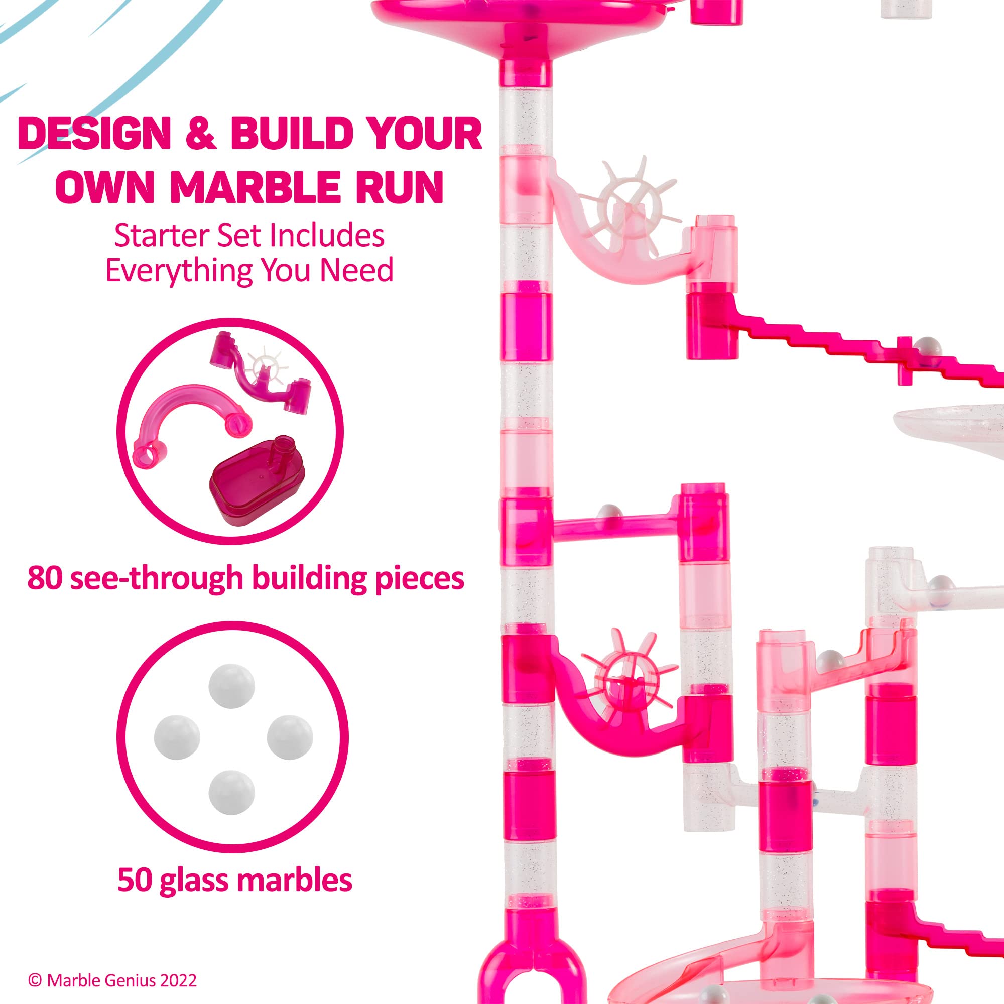 Marble Genius action pieces show moving elements for dynamic tracks.