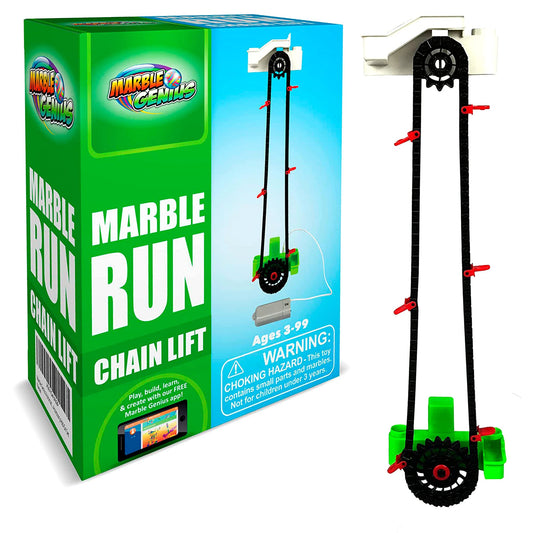 Marble Genius Automatic Chain Lift in action elevates marbles for endless play