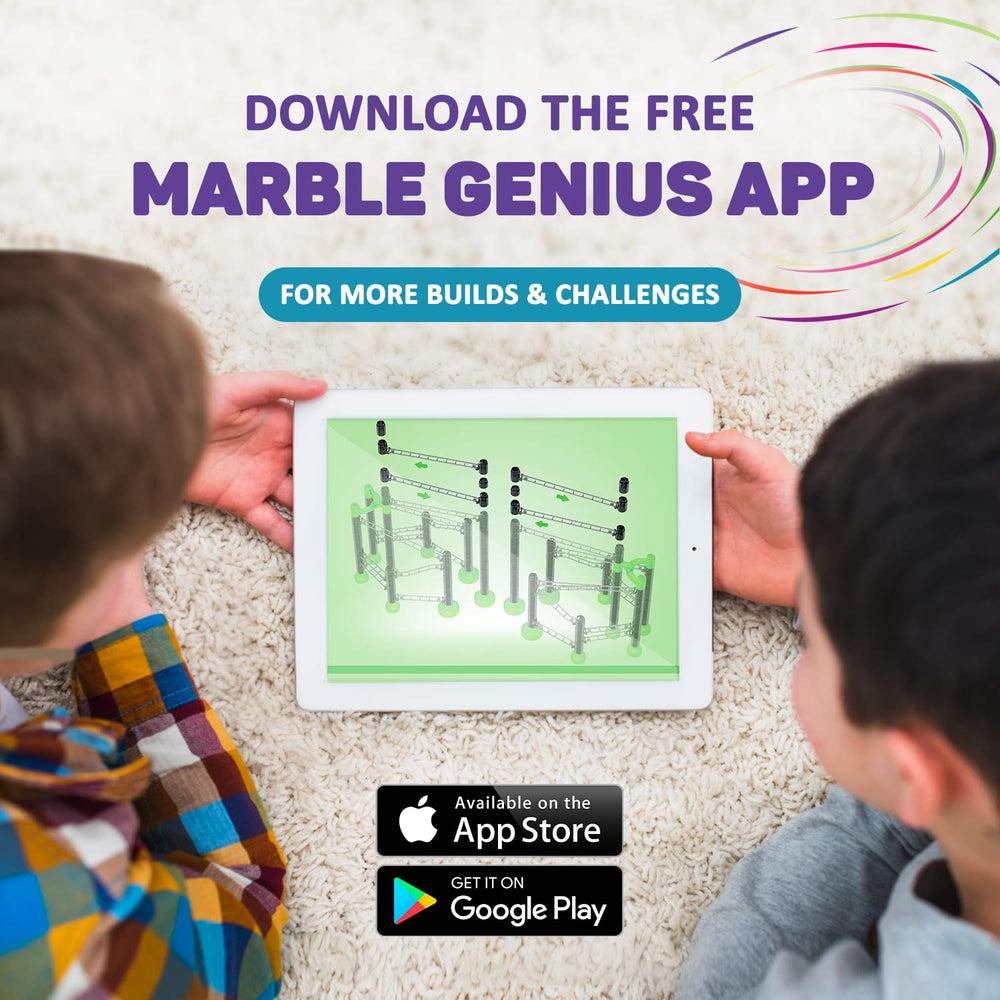 Marble Genius elevator assembly provides smooth vertical movement for marbles.