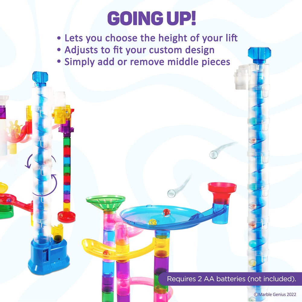 Marble Genius Expandable Auger Lift blue assembly view highlights easy setup