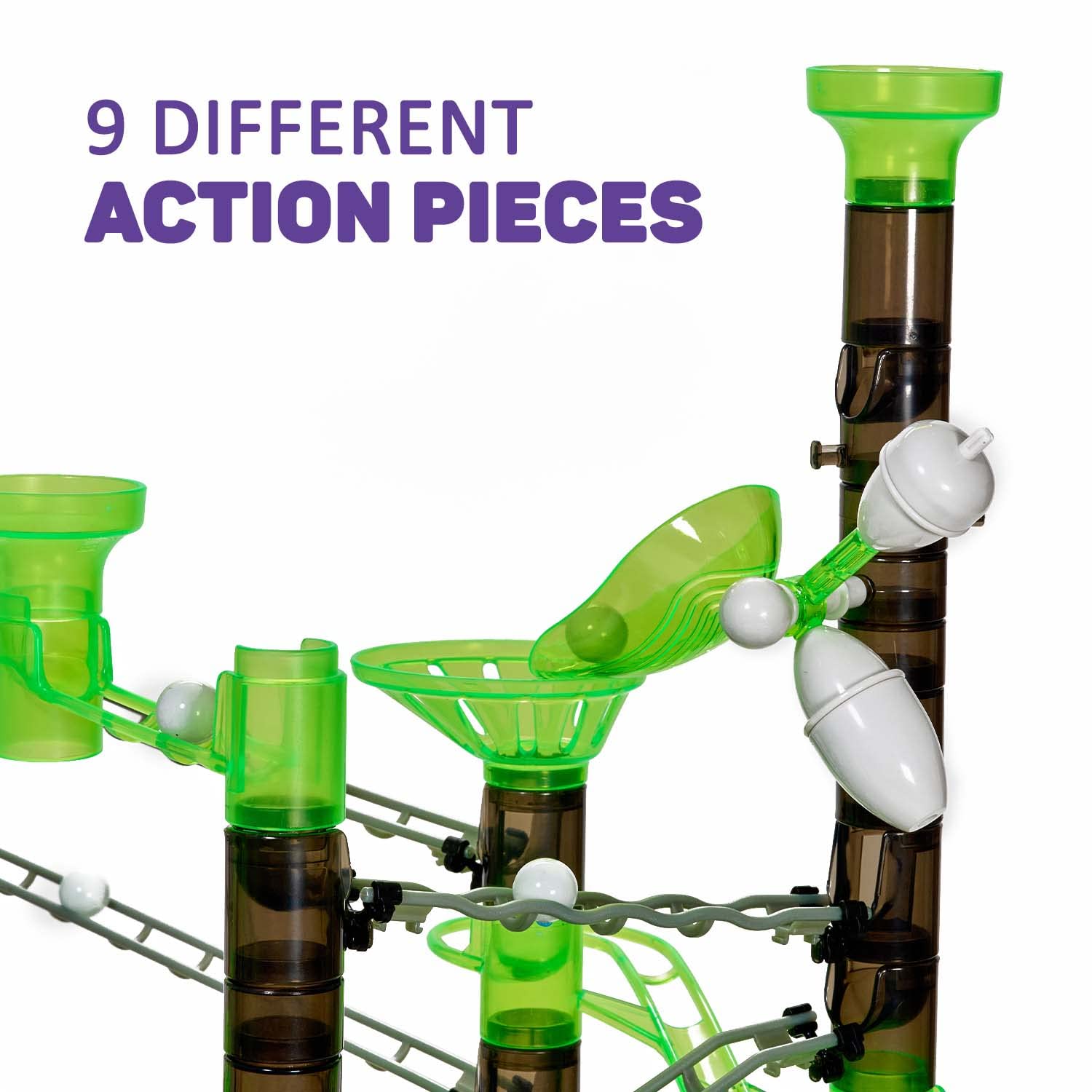 Marble Genius 80 rail pieces create sturdy, customizable layouts for kids.