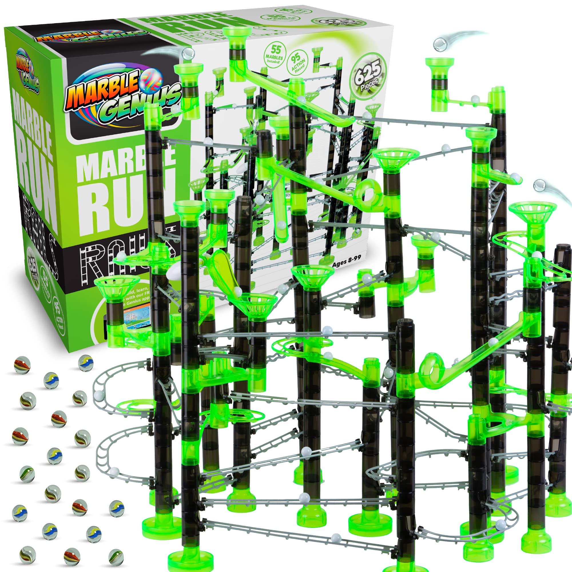 Marble Genius Marble Rails Extreme Set expands imagination with expansive rail runs.