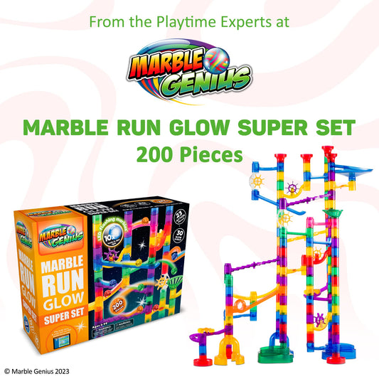 Glow-in-the-dark marbles from Marble Genius illuminate racing fun for kids.