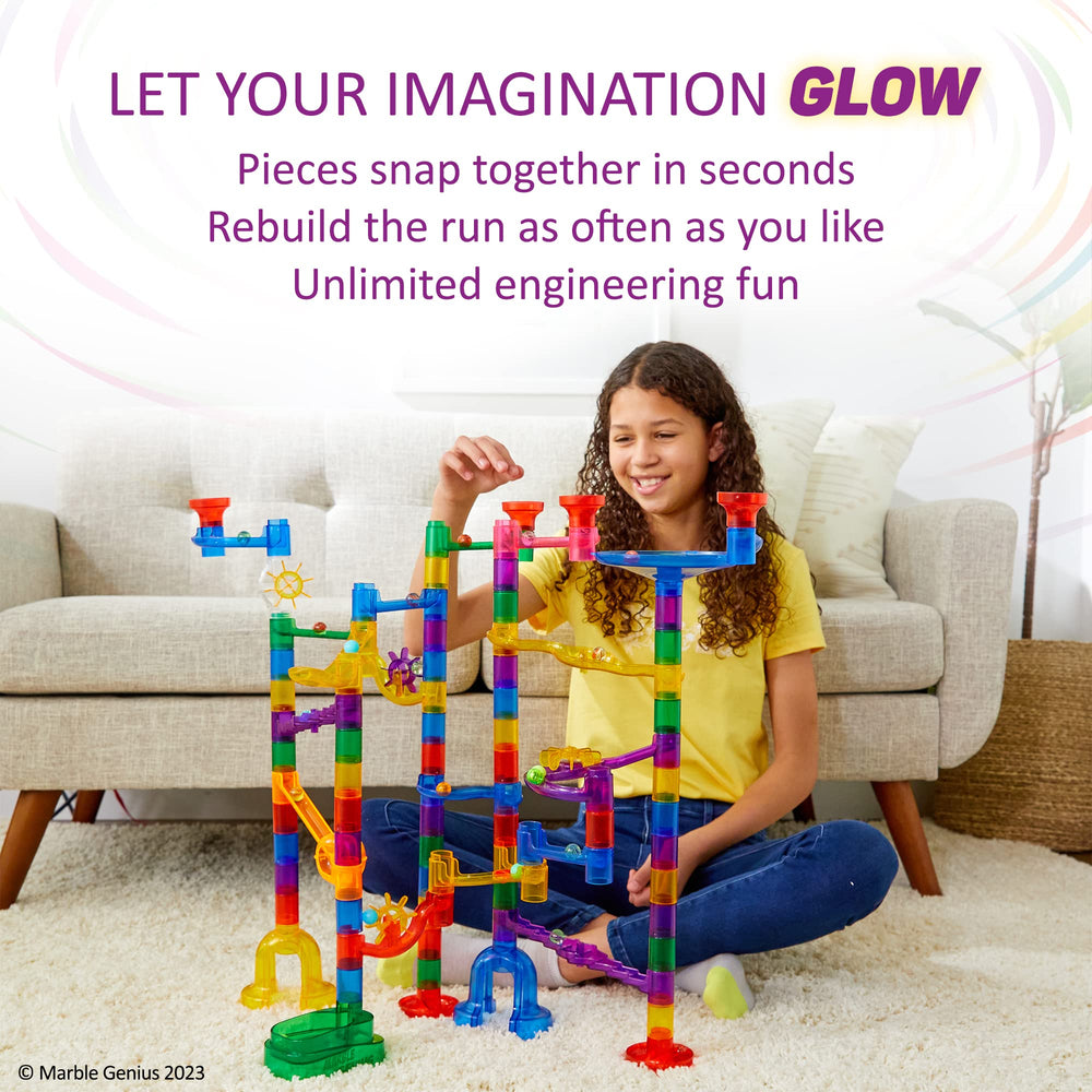 Light-activated marbles create interactive glow moments on the Marble Genius setup.