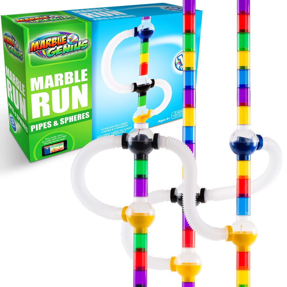 Marble Genius marble run add-on with four pipes for customizable racing layouts