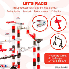 Marble Genius spinning platform action piece enhances marble challenge.