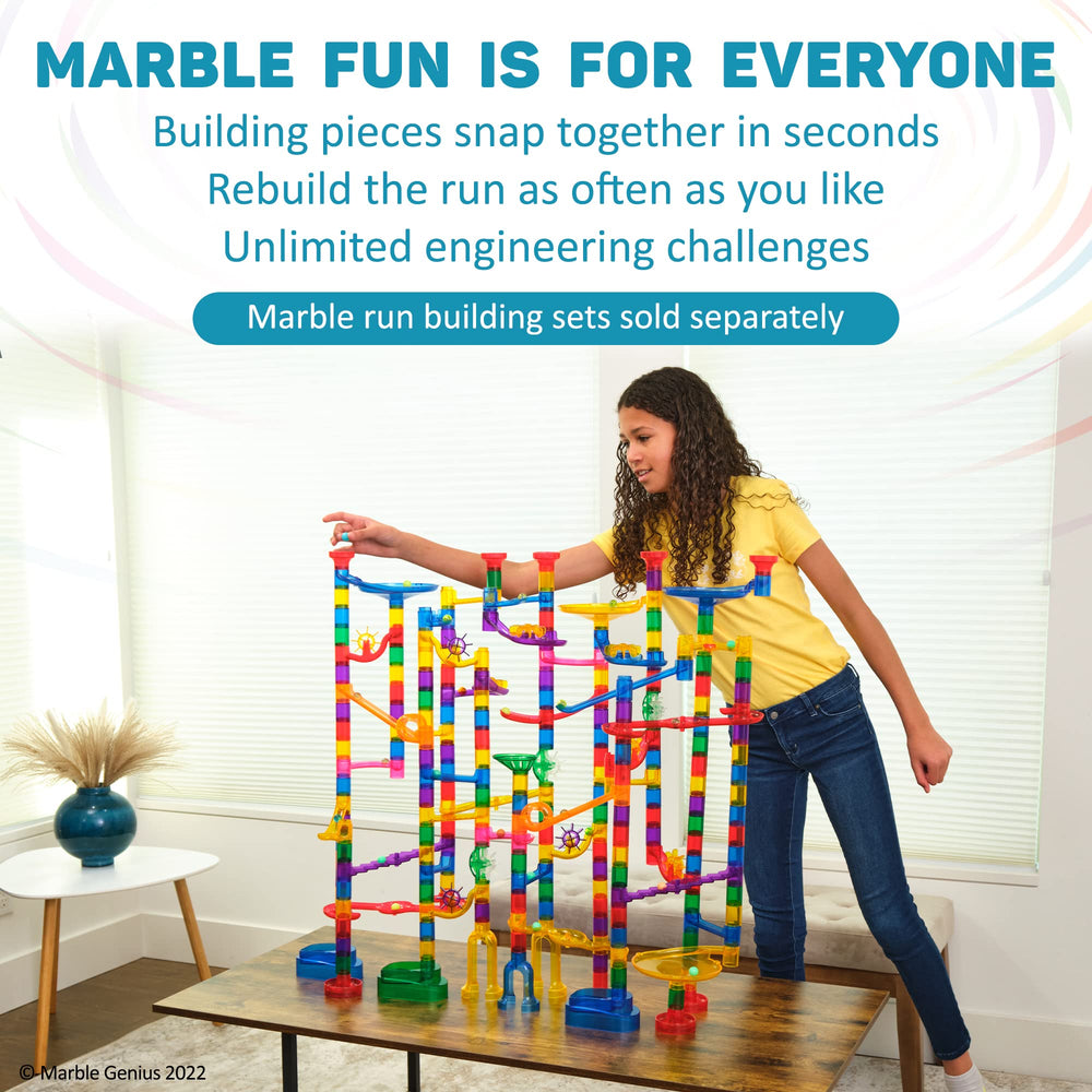 Marble Genius tower and elevator marbles showcase dynamic movement