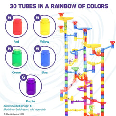 Marble Genius Tubes race-track-setup highlights smooth marble runs and customization