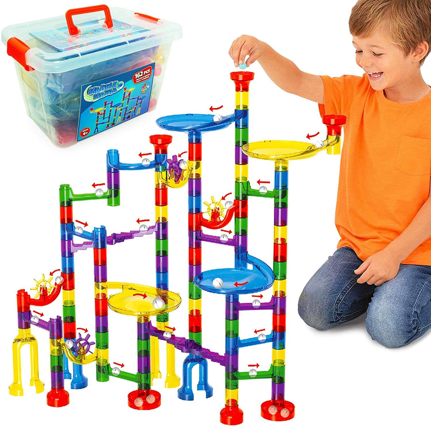 Marble Mania 162-piece marble run setup for creative play and learning.