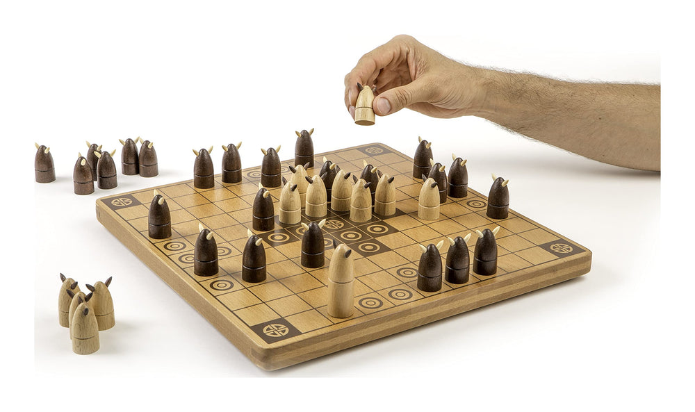 Marbles Hnefatafl attacker pieces ready to flank and trap.