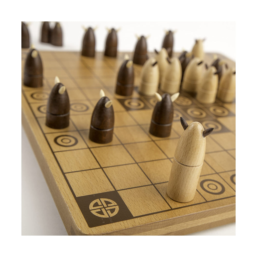 Marbles Hnefatafl wooden board close-up emphasizes craftsmanship.
