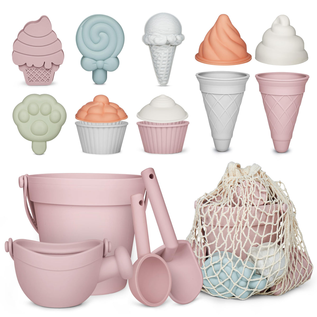 MarcZero silicone beach toy bucket pink for safe sand play