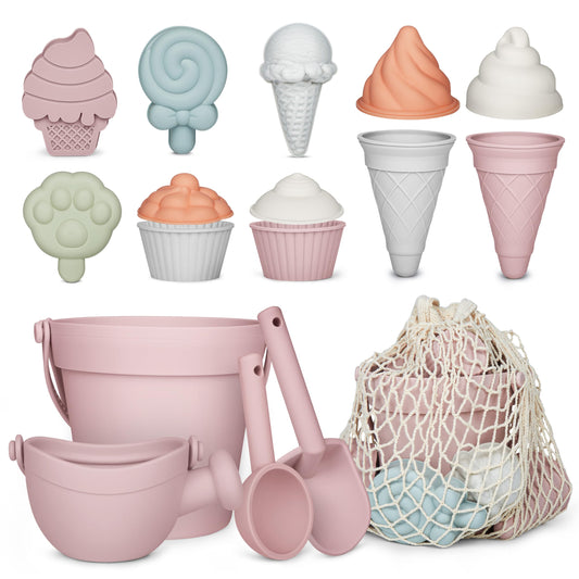 MarcZero silicone beach toy bucket pink for safe sand play