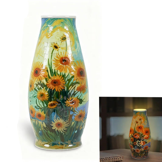 Maricrosea 3D puzzle vase with sunflowers illuminated for vibrant display