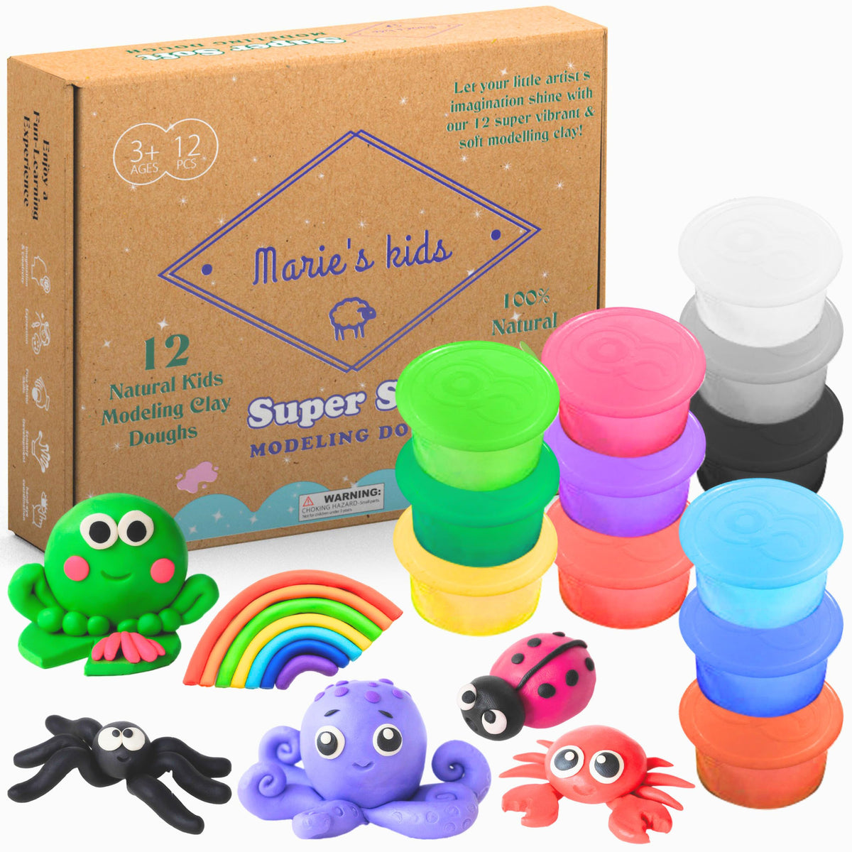 Marie’s Kids Modeling Clay 12 colors close-up, vibrant and safe for little hands.