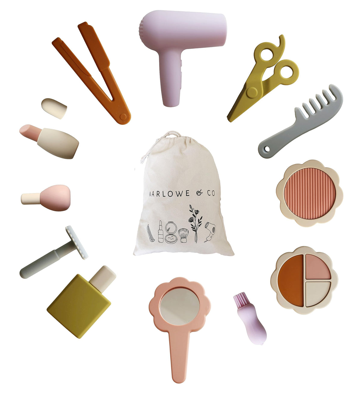 Marlowe & Co silicone hair salon kit for kids, perfect for imaginative pretend play.