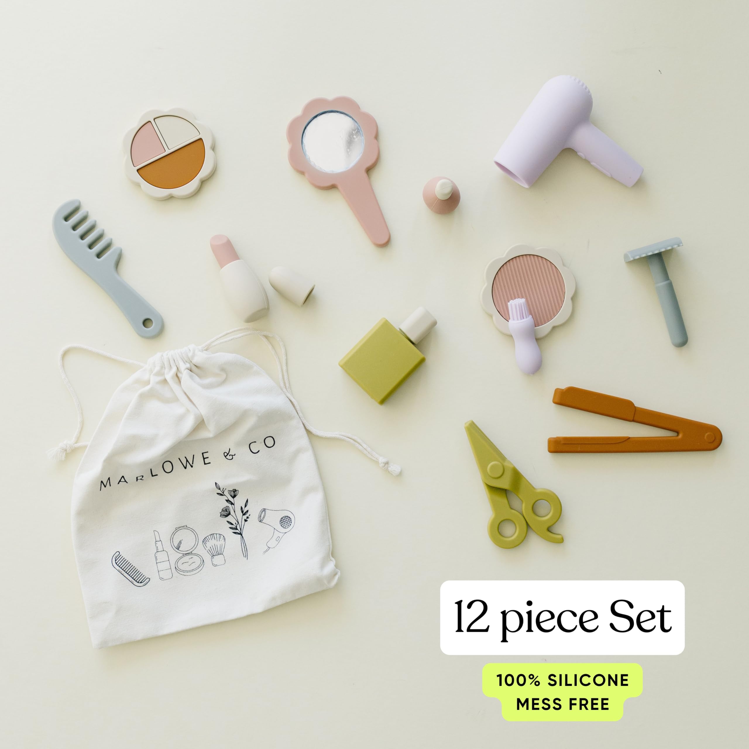 Marlowe & Co silicone makeup tools for children, easy to grip during playtime.