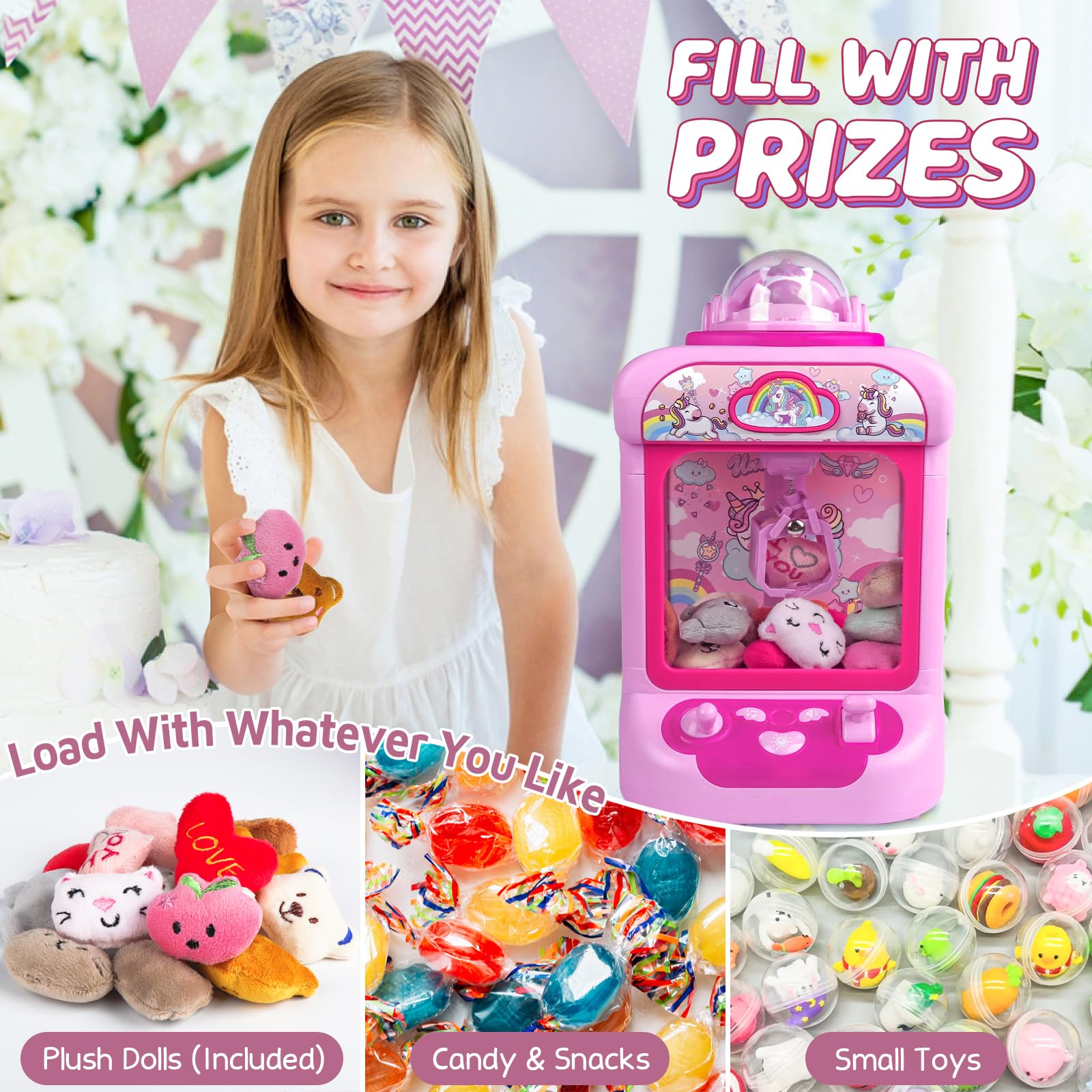 Marlrin Claw Machine carnival music and lights enhance playtime