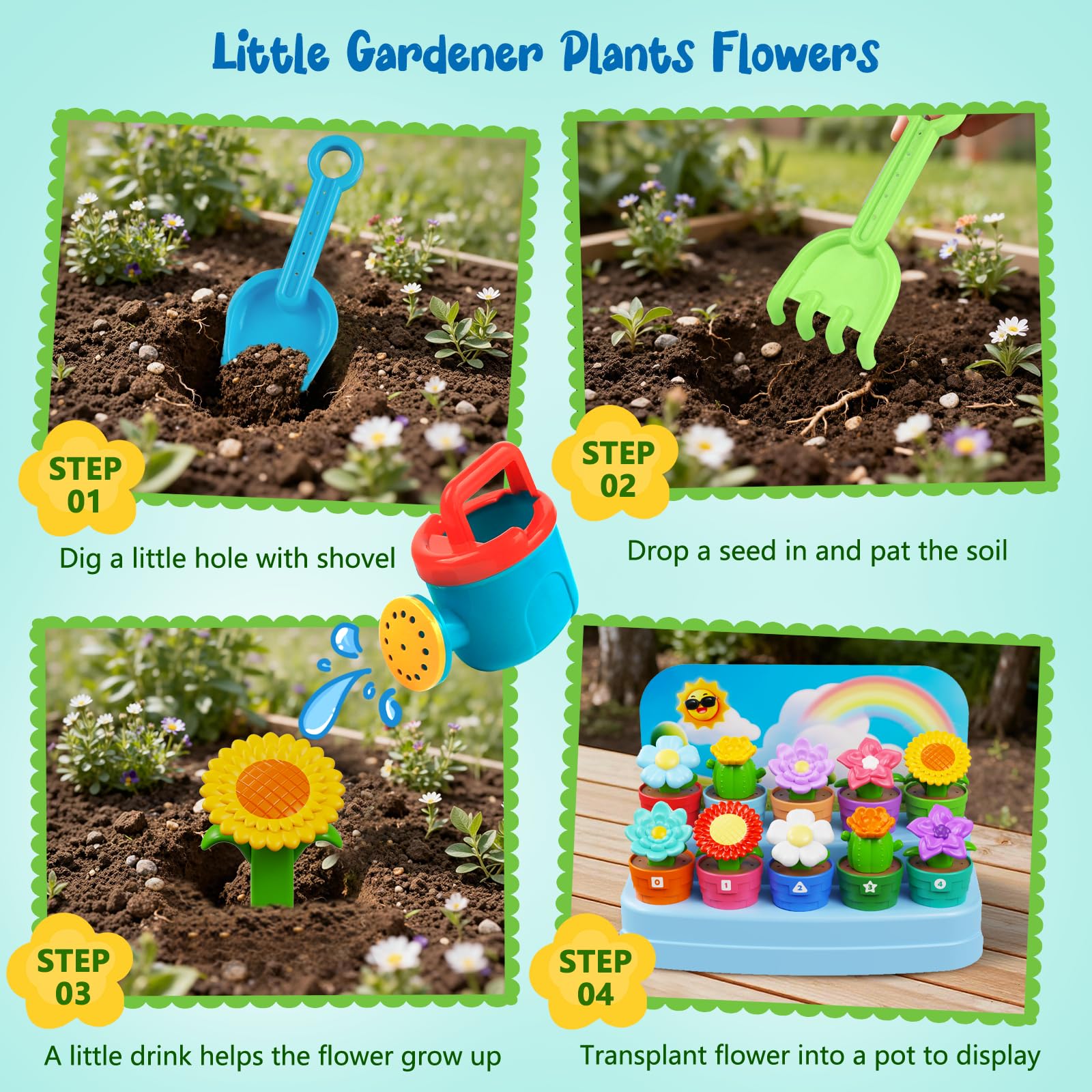 Marlrin flowers and pots for shape and color matching activities.
