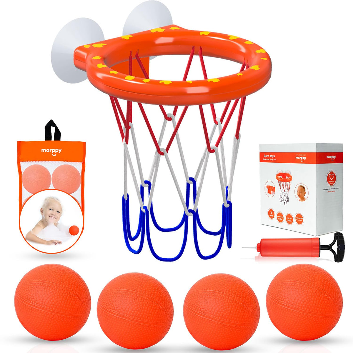 MARPPY bath basketball hoop mounted on tub for engaging play