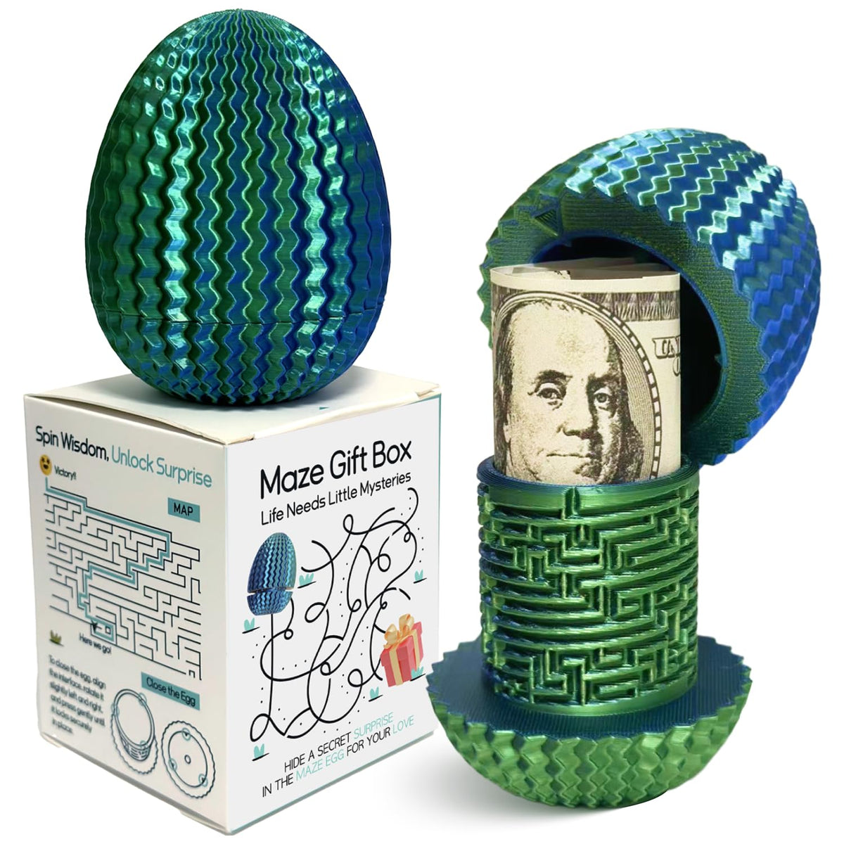 Marsaball Mystery Egg Maze Box with hidden cash compartment for gifts.