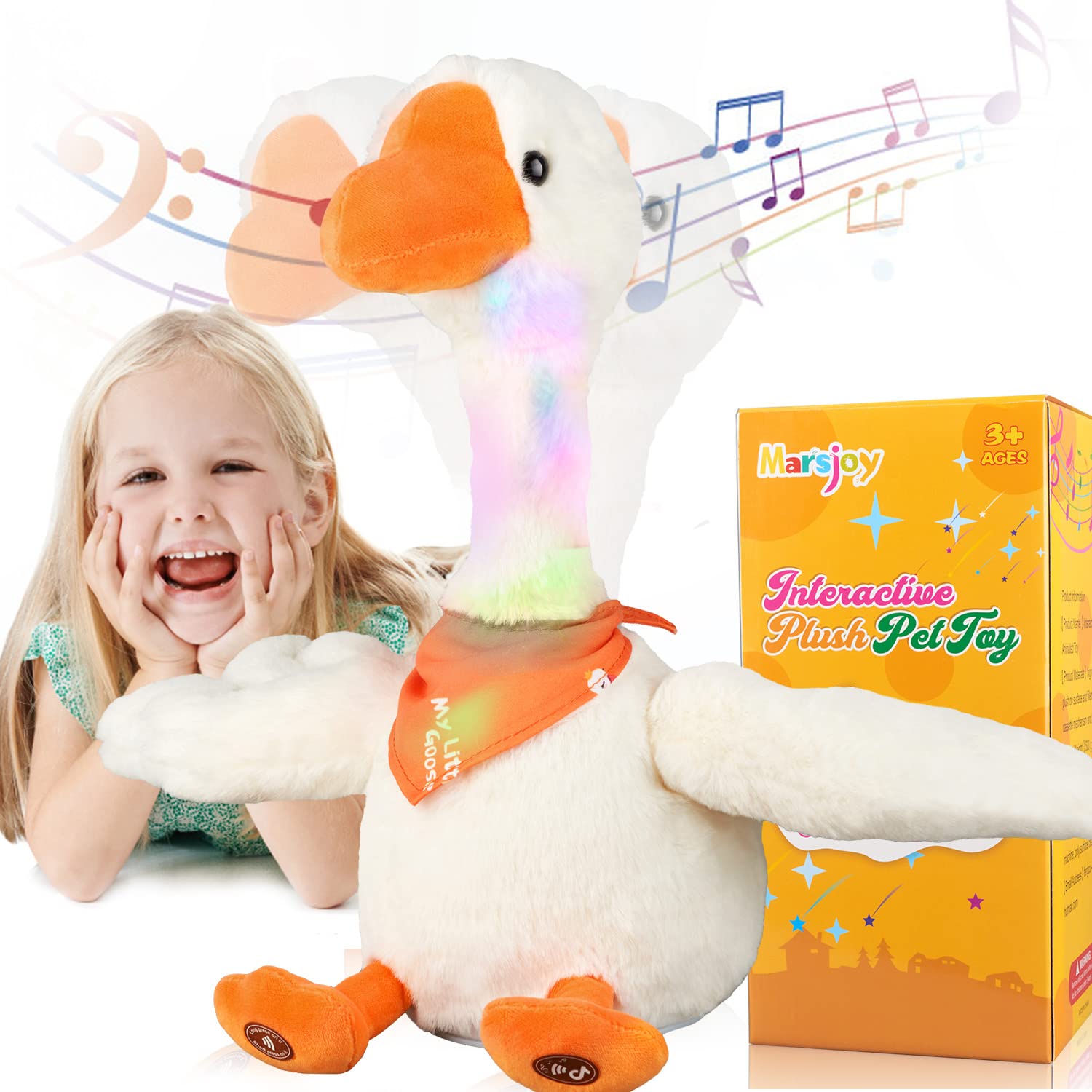 Marsjoy 13-inch talking goose dances with color LED lights to delight children.