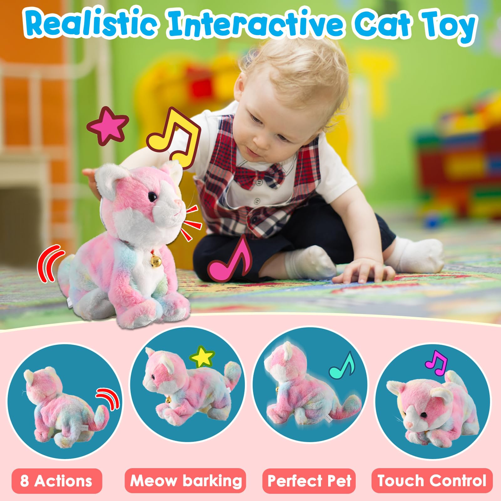 Marsjoy Colorful Robot Cat plush 8 movements demo in action