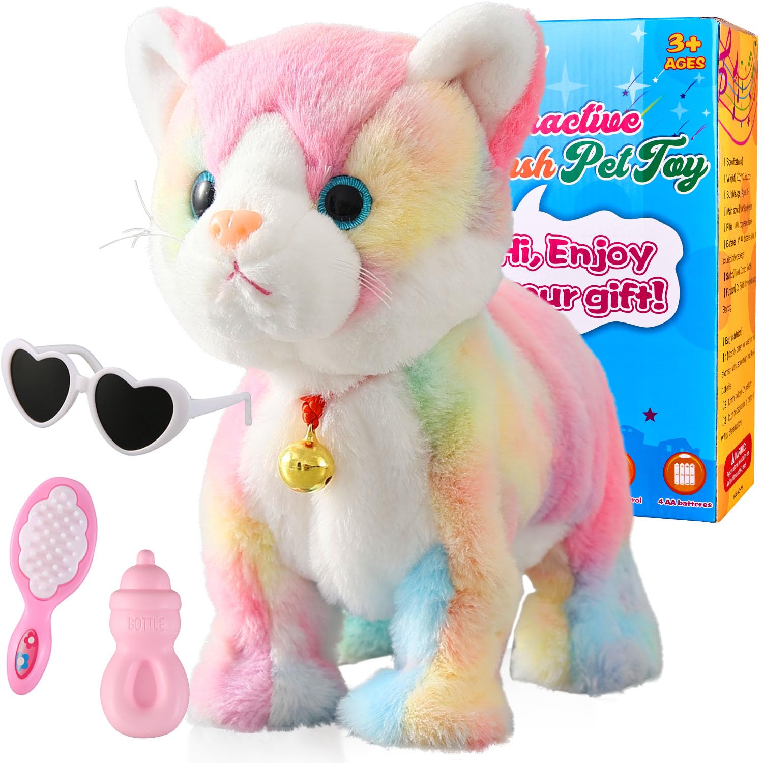 Marsjoy Colorful Robot Cat plush front view, soft fabric invites gentle cuddles