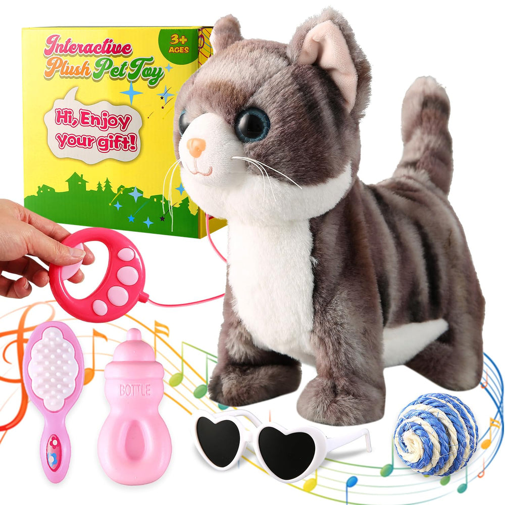 Marsjoy gray leash walking cat demonstrates interactive walking for kids.