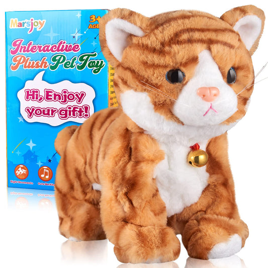 Marsjoy Pattern Yellow Plush Cat front view showcases soft plush for gentle playtime