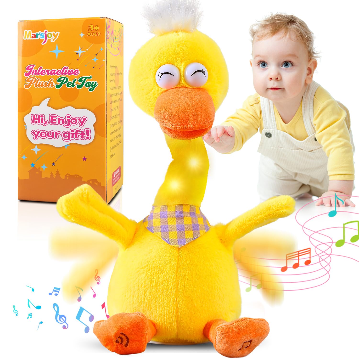 Marsjoy Talking Duck front view, ideal for early speech practice and cuddly play.