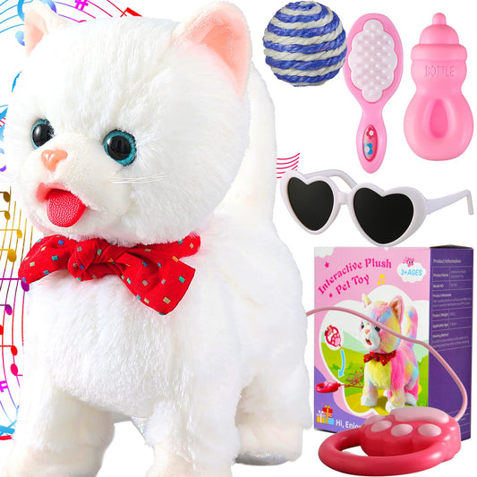 Marsjoy White Leash Walking Cat Toy showing lifelike movement for interactive play.