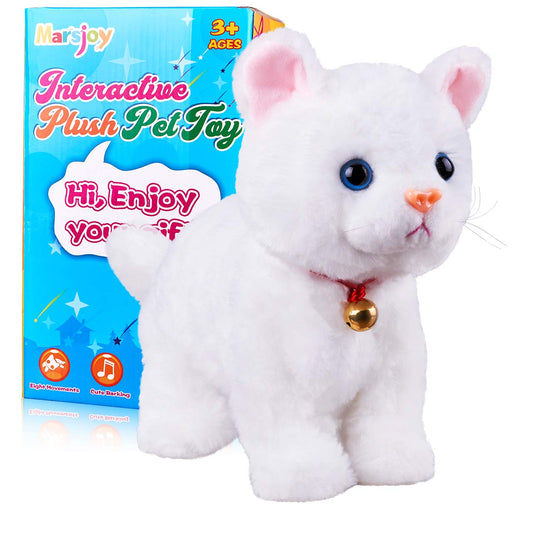Marsjoy white plush cat toy front view, soft and engaging playmate for kids