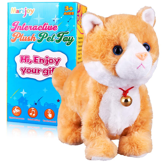 Marsjoy Yellow Robot Cat front view, an interactive plush for imaginative play.