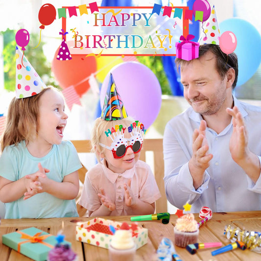 Marspark birthday glasses add playful flair for group photos.