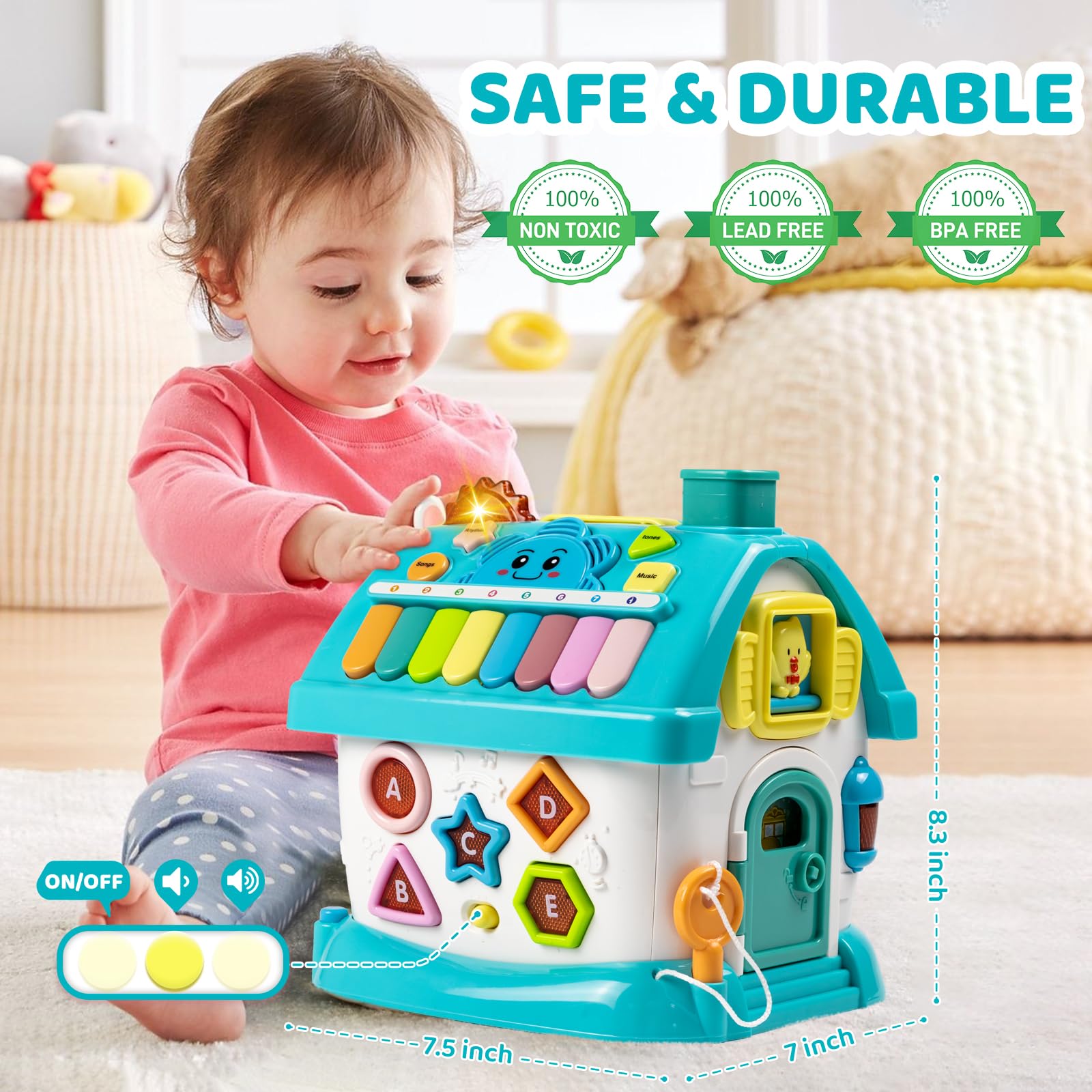 Marstone 8-in-1 house toy clock panel teaches time concepts through play.
