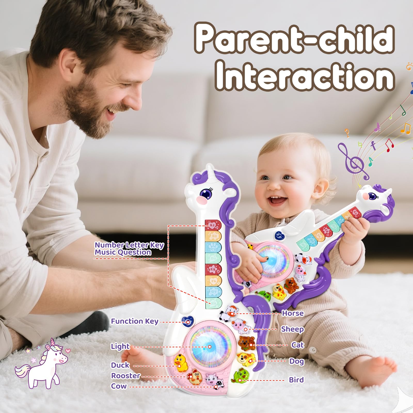 Marstone educational guitar for toddlers supports ABCs, numbers, and animals through playful exploration