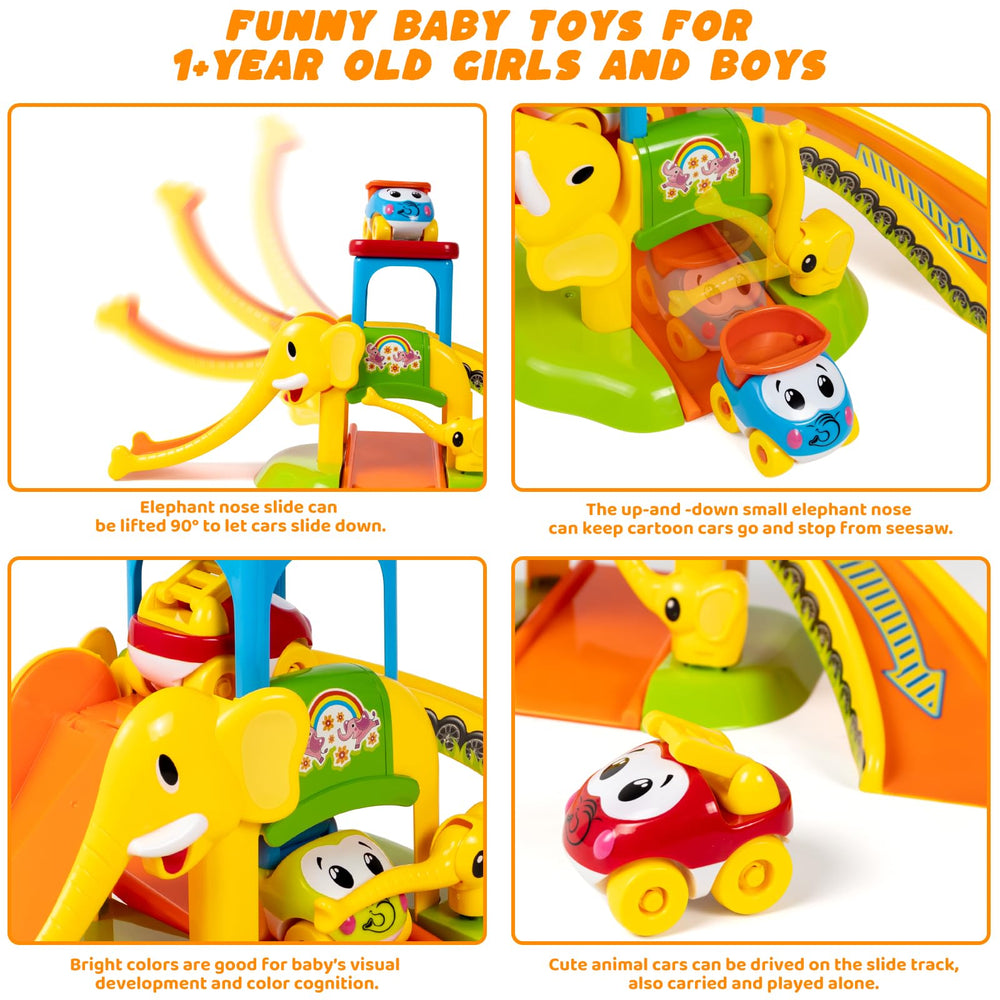 Marstone four elephant cars for push-and-go play to enhance dexterity and cause-effect