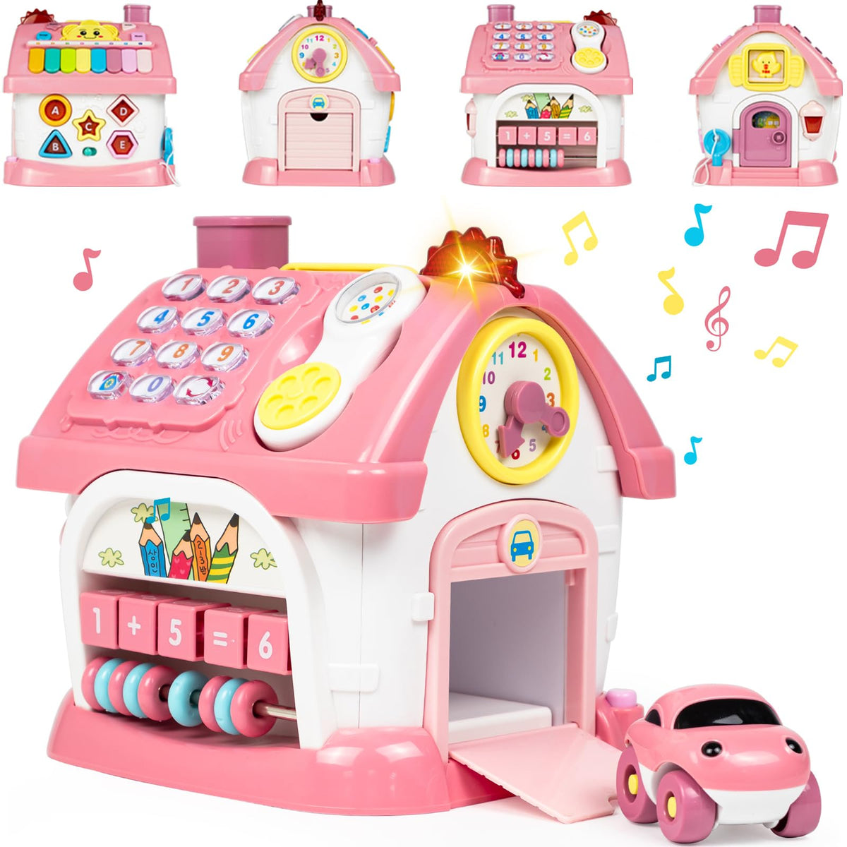 Marstone 8-in-1 Learning House front view promotes interactive play and bright lights for toddlers.