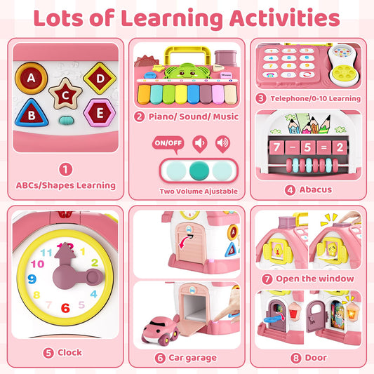 Marstone 8-in-1 Learning House play area shows varied activities supporting early skills.
